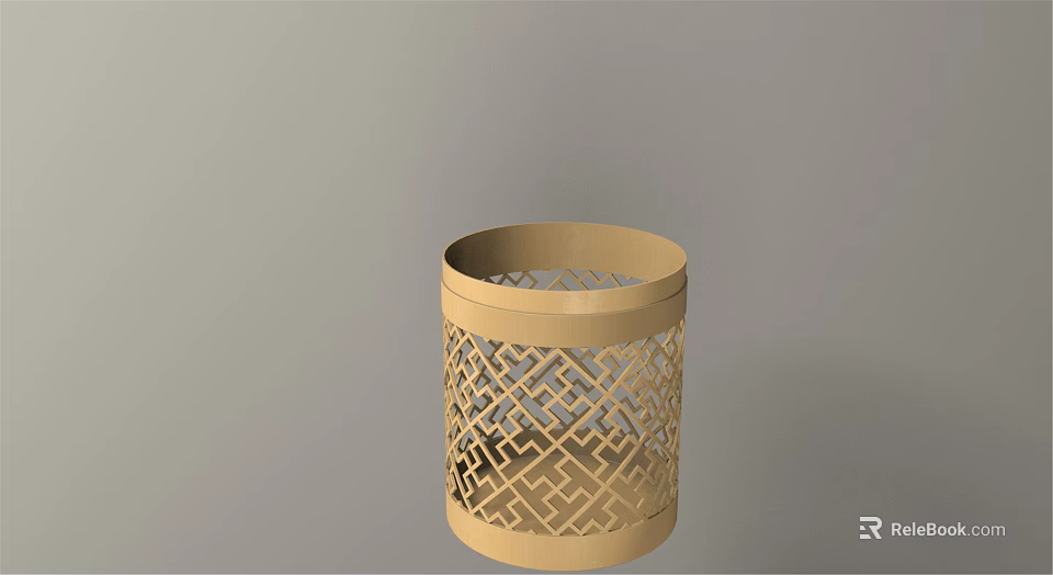 Public Facility Golden Cylindrical Design With Intricate Lattice Patterns For Urban Use 3d model 