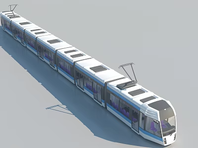 Modern Electric Tram With Multiple Carriages Roof Pantographs And Passenger Seats 3d model