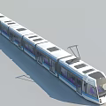 Modern Electric Tram With Multiple Carriages Roof Pantographs And Passenger Seats