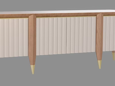 Modern TV Stand With Beige Vertical Slats Gold Trim Wooden Legs And Golden Bases 3d model