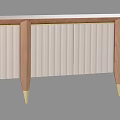 Modern TV Stand With Beige Vertical Slats Gold Trim Wooden Legs And Golden Bases