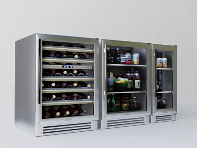 Modern Stainless Steel Wine Cooler with Glass Door Storing Wine Bottles and Beverages 3d model