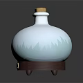 White Spherical Glass Decorative Bottle with Wooden Stopper Light Green Mountain Pattern and Brown Base