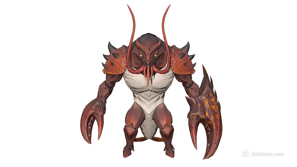 Detailed Fierce Fantasy Humanoid Monster with Red Tentacles Armored Shell and Large Claws 3d model 