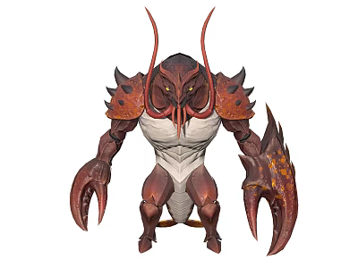 Detailed Fierce Fantasy Humanoid Monster with Red Tentacles Armored Shell and Large Claws 3d model