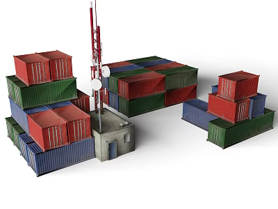 Modern Colorful Stacked Container Building Design With Red Green Blue Modules 3d model