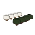 Modern Stylish Sofa Stools With Beige Green Velvet Upholstery And Wooden Legs