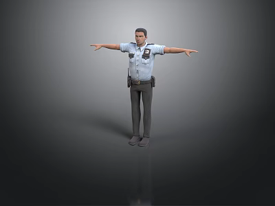 Male Police Officer in Uniform with Arms Outstretched on Gray Background 3d model