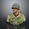 Detailed Game Movie Military Character Bust With Green Helmet Uniform And Rifle