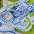 Colorful Children's Play Area With Curved Slides Circular Tracks And Green Lawns