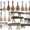 Traditional Musical Instruments Collection Including Pipa Ruan Liuqin Guzheng With Ancient Style And Neat Arrangement