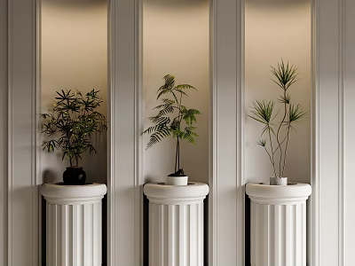 Modern gypsum background wall display table background wall porch corridor background wall modern flowers potted plants medieval flowers potted plants 3d model