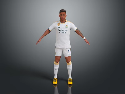 Football Player Wearing White Jersey With Fly Emirates Logo And Number 11 In Yellow Cleats 3d model