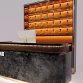 Elegant Reception Desk With Marble Countertop And Lighted Display Cabinet For Organized Bottles
