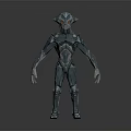 Sci-Fi Armored Creature Character 3D Model With Glowing Yellow Eyes And Teal Exoskeleton
