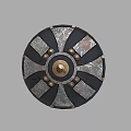 Vintage Circular Shield With Black And Silver Radiant Design And Golden Center Rivets