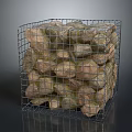 Wire mesh stone cage filled with natural rocks for garden decor and landscaping