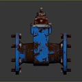 Rusted Industrial Valve With Blue Red Body Flange And Bolts