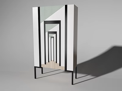Modern Geometric Console Cabinet With White Frame Black Legs And Wood Panel 3d model