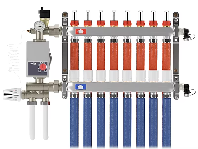 Industrial Style Decorative Ornament Set With Metal Frame Red Blue Tubes And Gauge 3d model