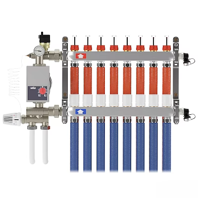Industrial Style Decorative Ornament Set With Metal Frame Red Blue Tubes And Gauge 3d model