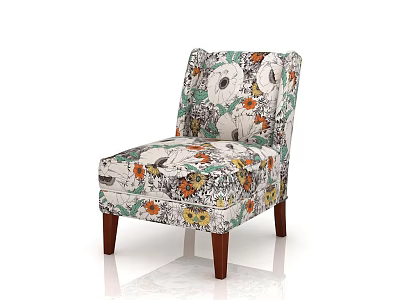 Stylish Accent Chair With Floral Pattern Colorful Upholstery And Wooden Legs 3d model