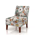 Stylish Accent Chair With Floral Pattern Colorful Upholstery And Wooden Legs