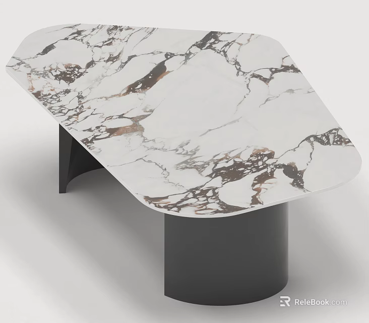 Modern Dining Table Set With Elegant Marble Top And Black Cylindrical Base 3d model 