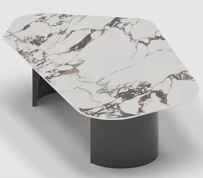 Modern Dining Table Set With Elegant Marble Top And Black Cylindrical Base 3d model
