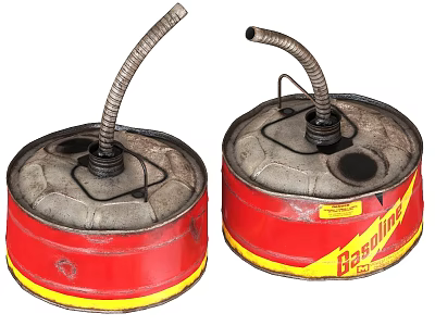 Industrial Gasoline Cans With Red Yellow Stripes Metal Hoses And Handles 3d model