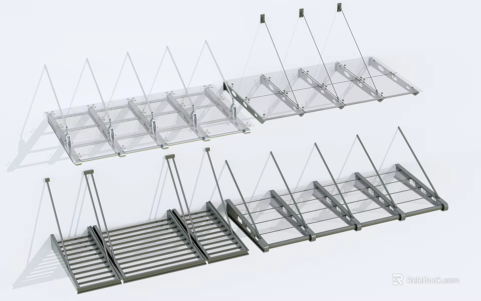 Sturdy Outdoor Awning Structures with Metal Frames and Transparent Covers in Various Designs 3d model 