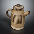 Rustic Handcrafted Ceramic Teapot With Vertical Stripes Handle Spout And Lid