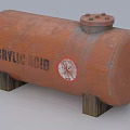 Industrial Acrylic Acid Storage Tank With Wooden Supports And No Smoking Sign