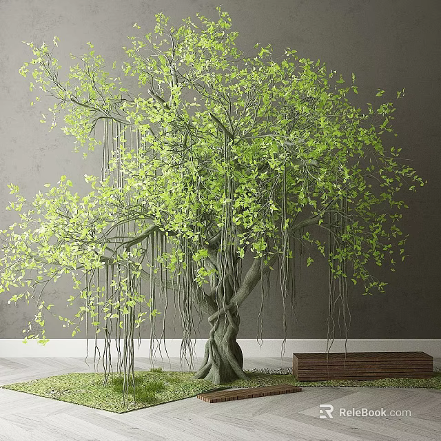 Outdoor Wooden Storage Locker In Garden With Green Tree And Bench 3d model 
