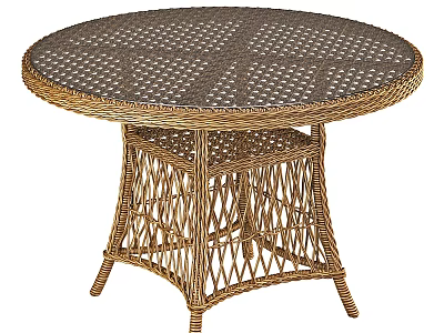 Round Wicker Dining Table With Intricate Weave Design And Sturdy Base 3d model
