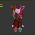 Red Robot Character With Mechanical Wings Brown Legs And Purple Details
