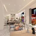 Modern Bubble Tea Shop Interior With Cozy Seating Marble Counter Wall Art And Green Plants
