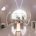 Modern Beauty Salon Interior Design With Elegant White Sofas Round Pendant Lights And Green Plants