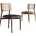 Modern Dining Chairs With Woven Backrest Wooden Legs And Leather Seats