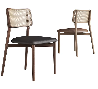 Modern Dining Chairs With Woven Backrest Wooden Legs And Leather Seats 3d model