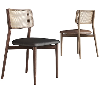 Quiet Rattan Dining Chair Single Chair 3d model