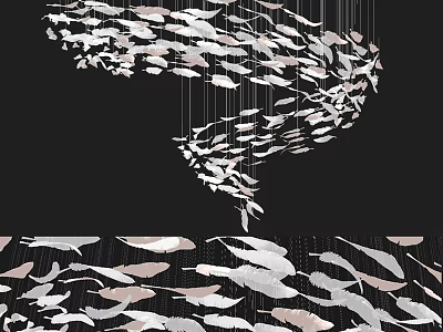 Elegant Modern Crystal Chandelier with Silver Fish Shaped Decor Hanging Design 3d model