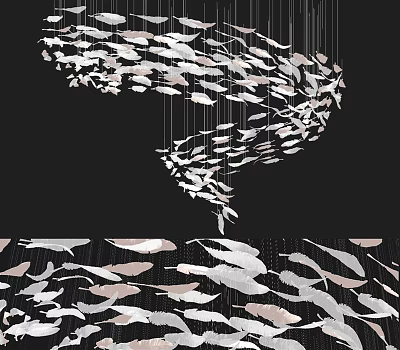 Elegant Modern Crystal Chandelier with Silver Fish Shaped Decor Hanging Design 3d model