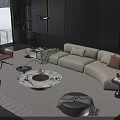 Modern Curved Sofa And Coffee Table Combination With Marble Top Floor Lamp And Accent Chair
