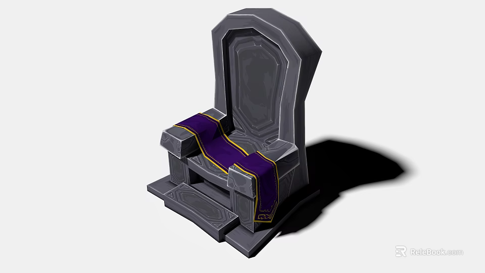 DP Device Stone Throne Design With Purple Cloth And Golden Accents 3d model 