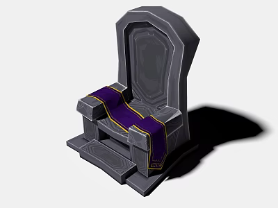 DP Device Stone Throne Design With Purple Cloth And Golden Accents 3d model