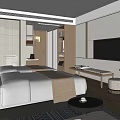 Modern Hotel Room Interior With King Bed Flat Screen TV And Wooden Furniture