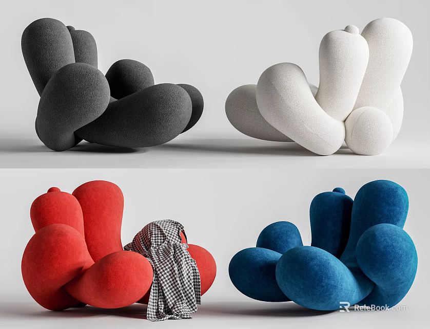 Modern Bean Bag Chairs with Black White Red Blue Colors for Home Living Room Decor 3d model 