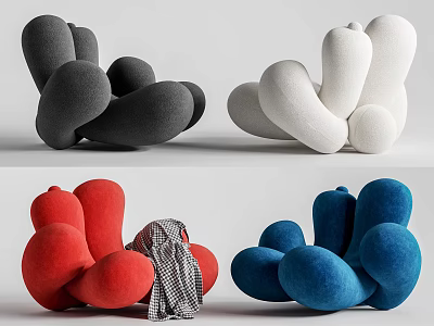 Modern Bean Bag Chairs with Black White Red Blue Colors for Home Living Room Decor 3d model