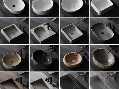 Bathroom Sink Combinations with Various Designs Shapes and Modern Faucets 3d model